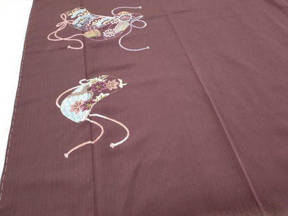 平和屋着物▼訪問着 総刺繍 熨斗桧扇花文 金糸 正絹 逸品 CABE6617th