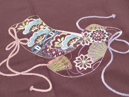 平和屋着物▼訪問着 総刺繍 熨斗桧扇花文 金糸 正絹 逸品 CABE6617th