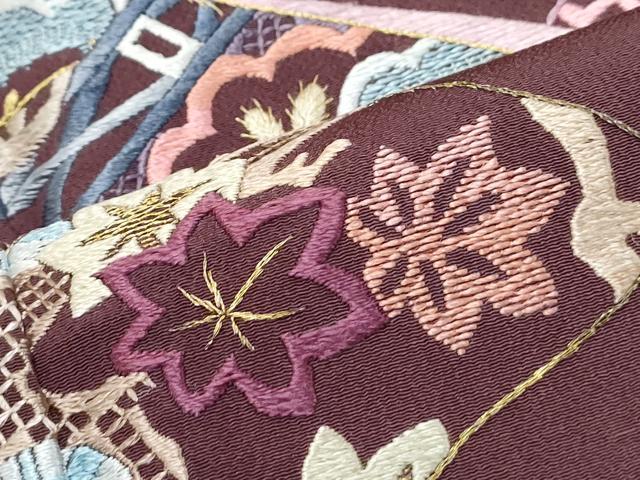 平和屋着物▼訪問着 総刺繍 熨斗桧扇花文 金糸 正絹 逸品 CABE6617th