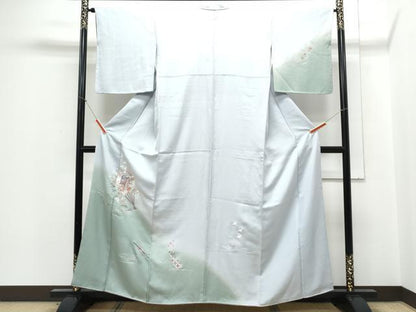 平和屋着物▼訪問着 総刺繍 扇面御所車飛鳥花文 暈し染め 正絹 逸品 CABE6619th