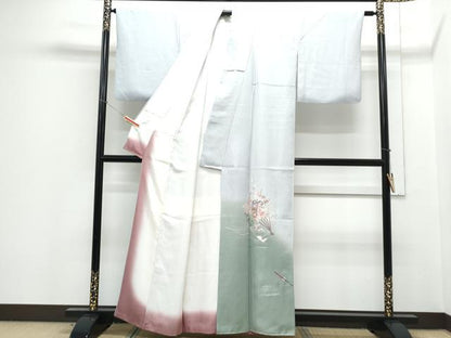 平和屋着物▼訪問着 総刺繍 扇面御所車飛鳥花文 暈し染め 正絹 逸品 CABE6619th