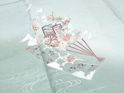 平和屋着物▼訪問着 総刺繍 扇面御所車飛鳥花文 暈し染め 正絹 逸品 CABE6619th