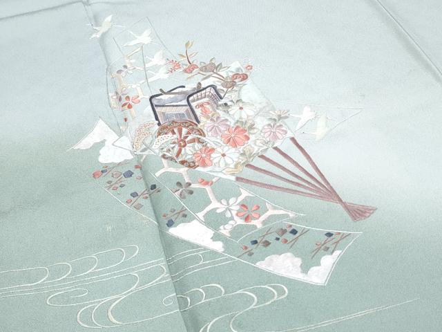 平和屋着物▼訪問着 総刺繍 扇面御所車飛鳥花文 暈し染め 正絹 逸品 CABE6619th