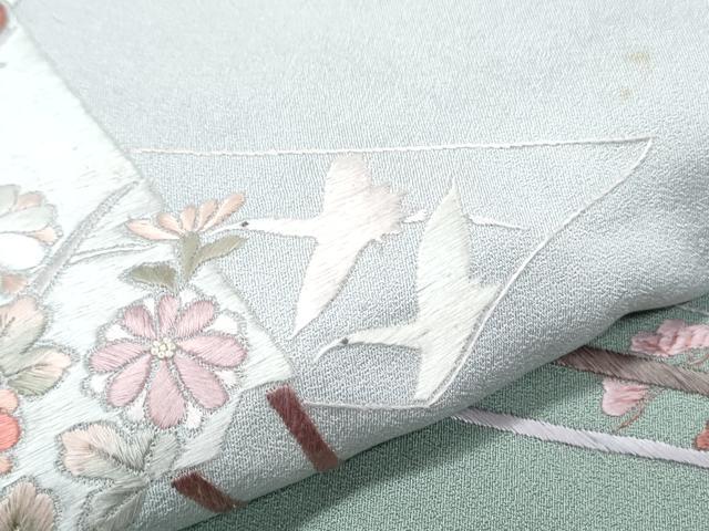平和屋着物▼訪問着 総刺繍 扇面御所車飛鳥花文 暈し染め 正絹 逸品 CABE6619th