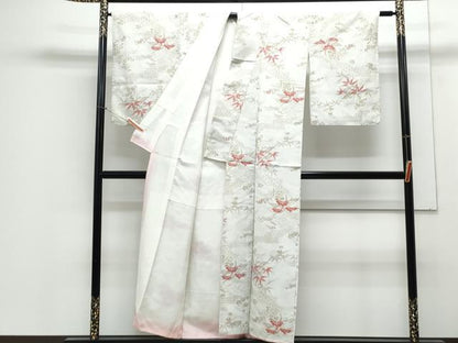 平和屋着物■上質なお召 草花文 正絹 逸品 CABE6635th