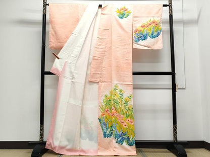 平和屋着物■訪問着　手描き　草花文　暈し染め　正絹　逸品　CABE6641th