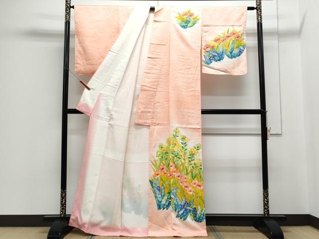 平和屋着物■訪問着　手描き　草花文　暈し染め　正絹　逸品　CABE6641th