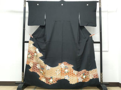 平和屋着物■豪華黒留袖　刺繍　雲取り花文　暈し染め　正絹　逸品　CABE6643th