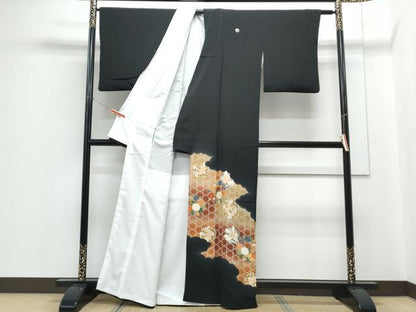 平和屋着物■豪華黒留袖　刺繍　雲取り花文　暈し染め　正絹　逸品　CABE6643th