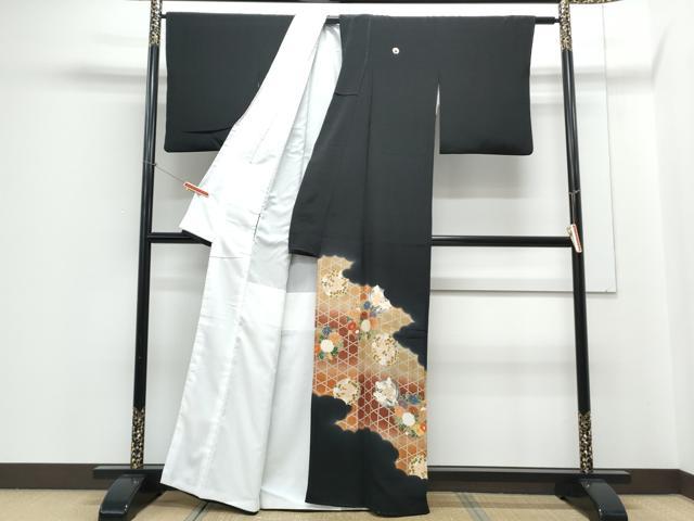 平和屋着物■豪華黒留袖　刺繍　雲取り花文　暈し染め　正絹　逸品　CABE6643th