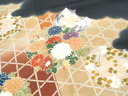 平和屋着物■豪華黒留袖　刺繍　雲取り花文　暈し染め　正絹　逸品　CABE6643th