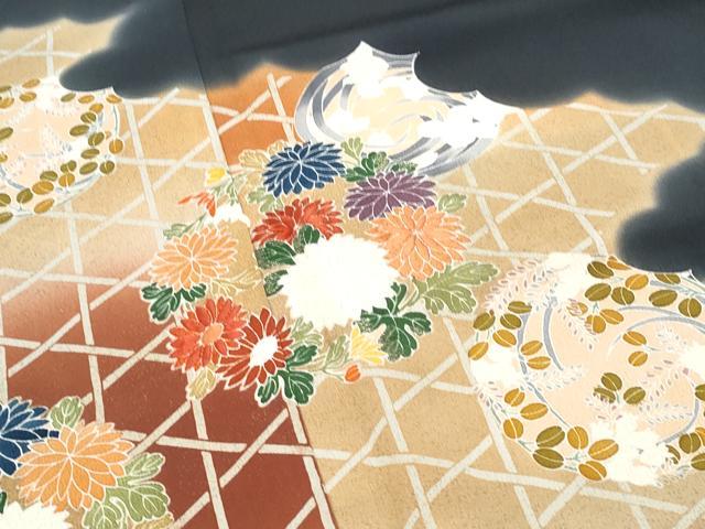 平和屋着物■豪華黒留袖　刺繍　雲取り花文　暈し染め　正絹　逸品　CABE6643th