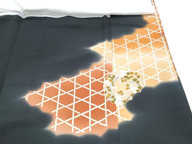平和屋着物■豪華黒留袖　刺繍　雲取り花文　暈し染め　正絹　逸品　CABE6643th