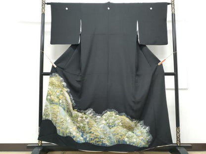 平和屋着物■豪華黒留袖　駒刺繍　笹竹文　金彩　正絹　逸品　CABE6645th