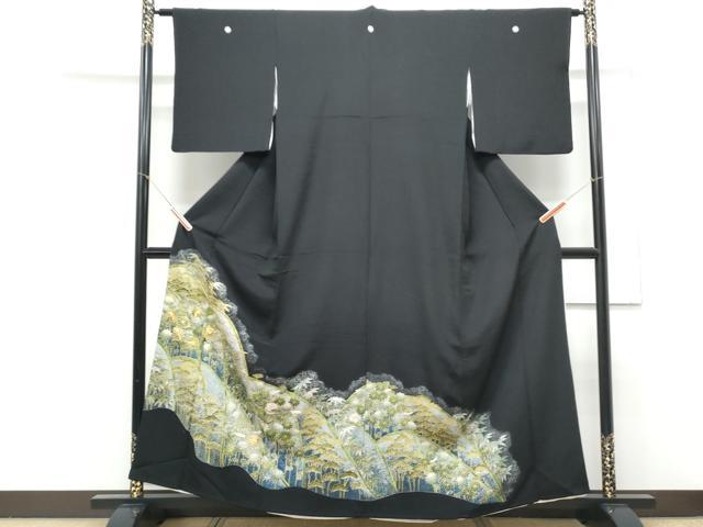 平和屋着物■豪華黒留袖　駒刺繍　笹竹文　金彩　正絹　逸品　CABE6645th