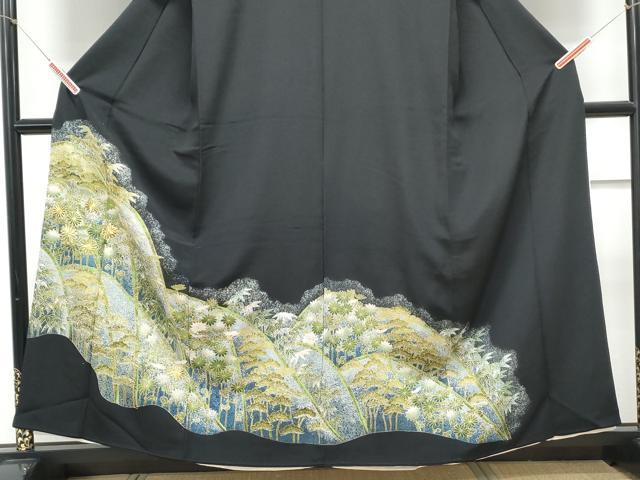 平和屋着物■豪華黒留袖　駒刺繍　笹竹文　金彩　正絹　逸品　CABE6645th