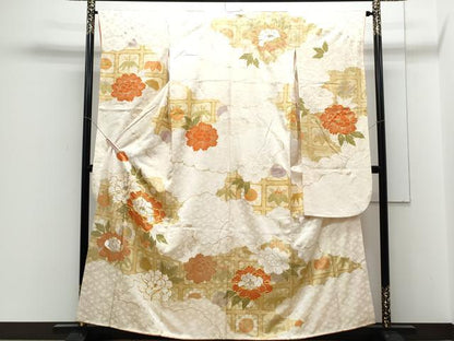 平和屋着物■豪華振袖　駒刺繍　天井草花文　金彩　正絹　逸品　CABE6649th