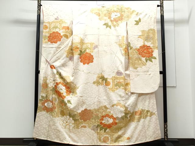 平和屋着物■豪華振袖　駒刺繍　天井草花文　金彩　正絹　逸品　CABE6649th