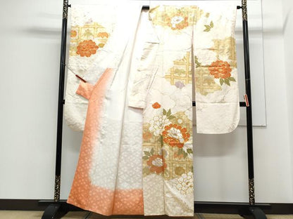平和屋着物■豪華振袖　駒刺繍　天井草花文　金彩　正絹　逸品　CABE6649th
