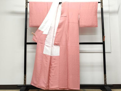平和屋着物■上質な色無地 四季草姿 堅牢染 薄紅色 反端付き 正絹 逸品 CABE6659th
