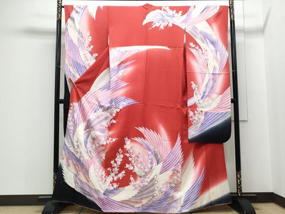 平和屋着物■豪華振袖 孔雀花文 暈し染め 銀彩 正絹 逸品 CABE6698th
