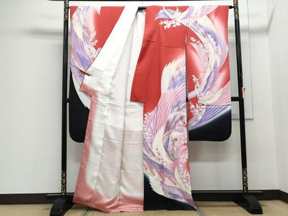 平和屋着物■豪華振袖 孔雀花文 暈し染め 銀彩 正絹 逸品 CABE6698th