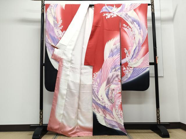 平和屋着物■豪華振袖 孔雀花文 暈し染め 銀彩 正絹 逸品 CABE6698th