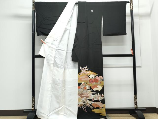 平和屋着物■豪華黒留袖 地紙花文 金彩 正絹 逸品 CABE6702th