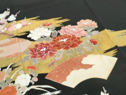 平和屋着物■豪華黒留袖 地紙花文 金彩 正絹 逸品 CABE6702th