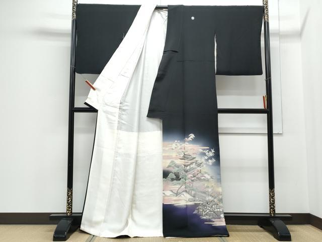 平和屋着物□豪華黒留袖 風景文 暈し染め 銀彩 正絹 逸品