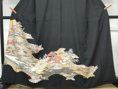 平和屋着物■豪華黒留袖 駒刺繍 孔雀風景文 金彩 正絹 逸品 CABE6705th