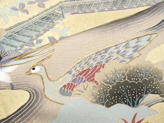 平和屋着物■豪華黒留袖 駒刺繍 孔雀風景文 金彩 正絹 逸品 CABE6705th