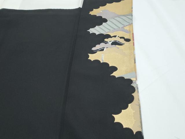 平和屋着物■豪華黒留袖 駒刺繍 孔雀風景文 金彩 正絹 逸品 CABE6705th