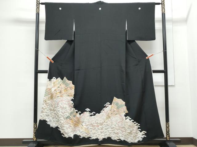 平和屋着物■豪華黒留袖 駒刺繍 桧扇花文 金彩 正絹 逸品 CABE6707th