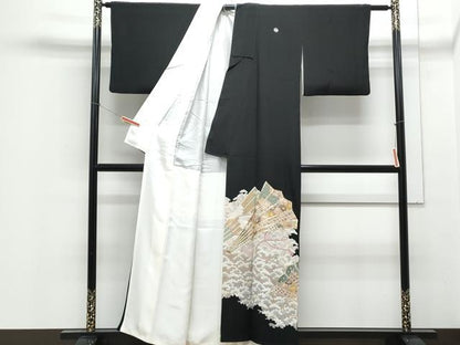 平和屋着物■豪華黒留袖 駒刺繍 桧扇花文 金彩 正絹 逸品 CABE6707th