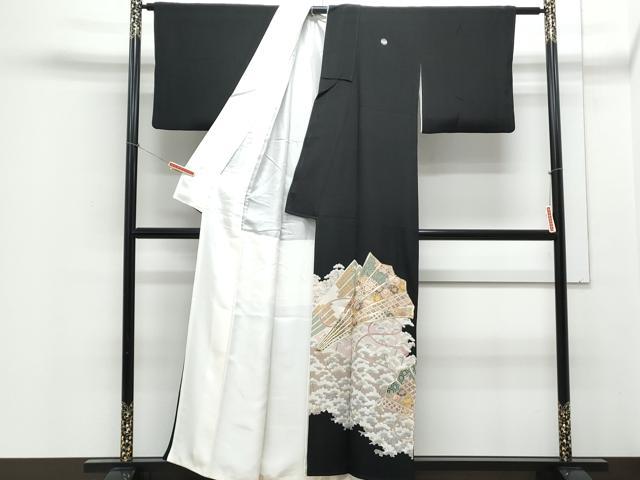 平和屋着物■豪華黒留袖 駒刺繍 桧扇花文 金彩 正絹 逸品 CABE6707th