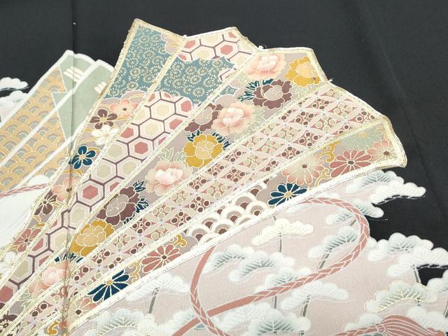 平和屋着物■豪華黒留袖 駒刺繍 桧扇花文 金彩 正絹 逸品 CABE6707th