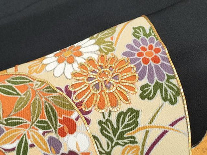 平和屋着物■豪華黒留袖 駒刺繍 陶器花文 金彩 正絹 逸品 CABE6708th