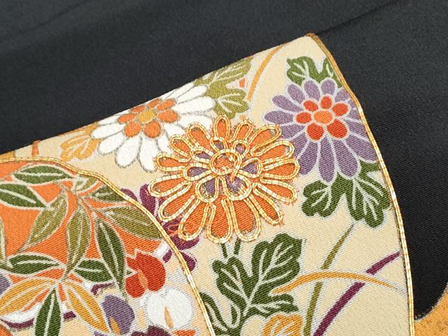 平和屋着物■豪華黒留袖 駒刺繍 陶器花文 金彩 正絹 逸品 CABE6708th