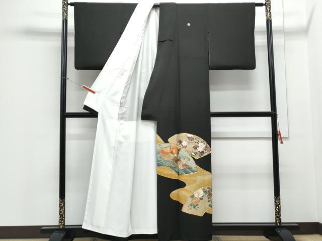 平和屋着物■豪華黒留袖　駒刺繍　地紙鴛鴦花文　金彩　正絹　逸品　CABE6709th