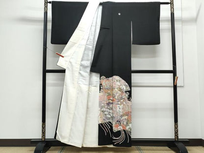 平和屋着物■豪華黒留袖 駒刺繍 御所車桧扇花文 金彩 正絹 逸品 CABE6712th