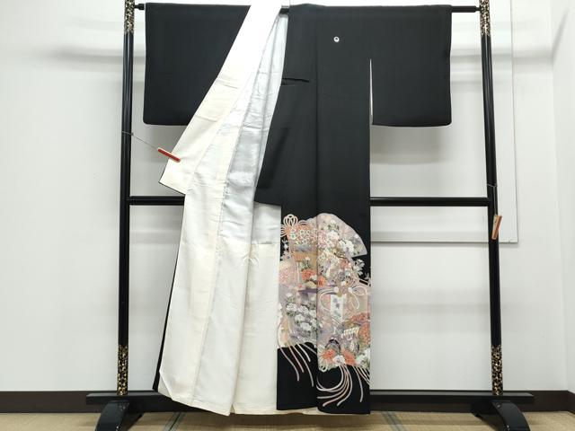平和屋着物■豪華黒留袖 駒刺繍 御所車桧扇花文 金彩 正絹 逸品 CABE6712th