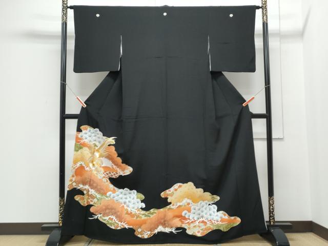 平和屋着物■豪華黒留袖 刺繍 尾長鳥花文 金彩 正絹 逸品 CABE6713th