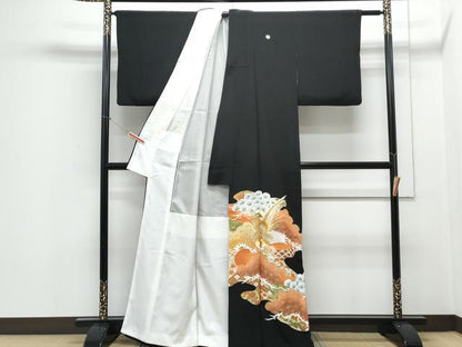 平和屋着物■豪華黒留袖 刺繍 尾長鳥花文 金彩 正絹 逸品 CABE6713th