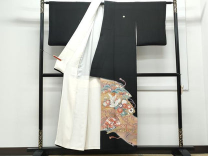 平和屋着物■豪華黒留袖 駒刺繍 扇面飛鶴花文 暈し染め 金彩 正絹 逸品 CABE6714th