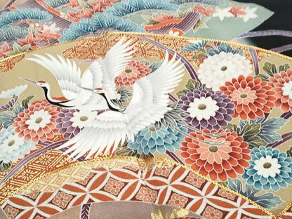 平和屋着物■豪華黒留袖 駒刺繍 扇面飛鶴花文 暈し染め 金彩 正絹 逸品 CABE6714th