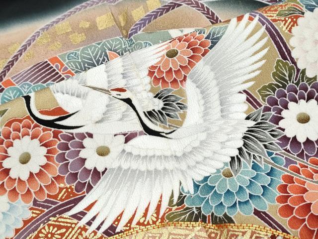 平和屋着物■豪華黒留袖 駒刺繍 扇面飛鶴花文 暈し染め 金彩 正絹 逸品 CABE6714th