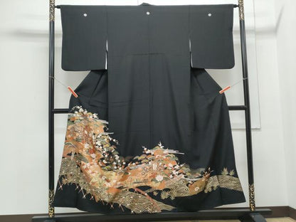 平和屋着物■豪華黒留袖 御所車花文 金彩 正絹 逸品 CABE6715th