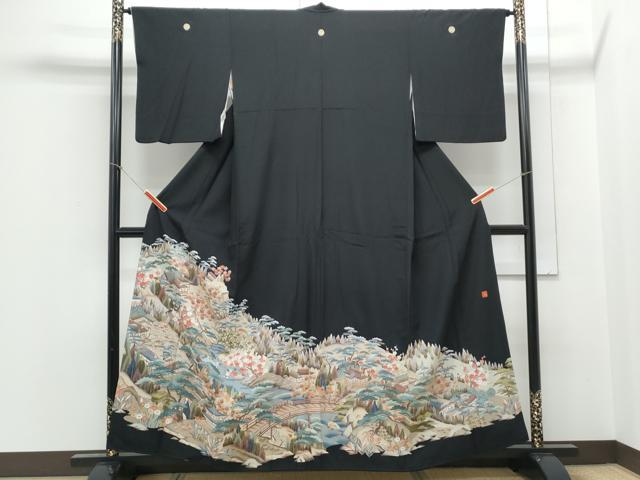 平和屋着物■豪華黒留袖 友禅 作家物 風景文 正絹 逸品 CABE6717th