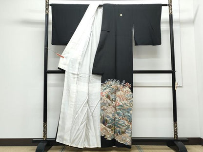 平和屋着物■豪華黒留袖 友禅 作家物 風景文 正絹 逸品 CABE6717th